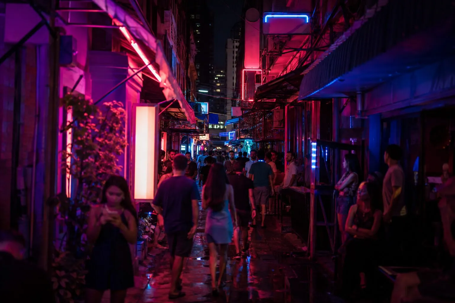 Silom nightlife at night — illustrative artwork, not a photograph of the area
